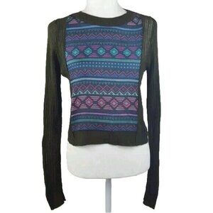 Redley Army ‎ Green Multi Color Open Weave Crop Sweater